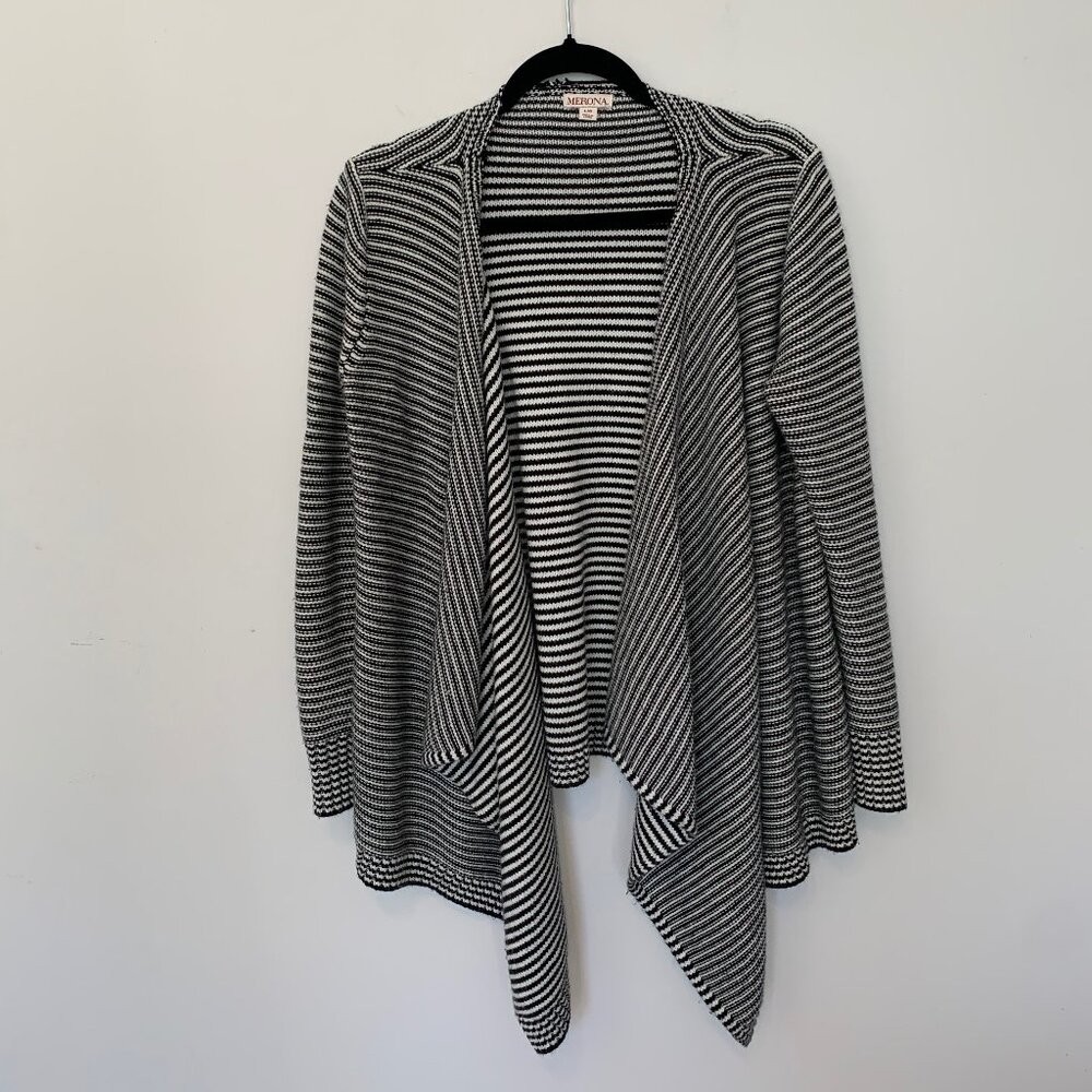MERONA BLACK & WHITE CARDIGAN WATERFALL SWEATER SIZE LARGE